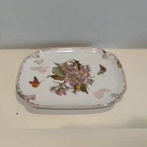 Vintage D&Co Limoges France Porcelian Rectangular Butterfly And Flower Plate